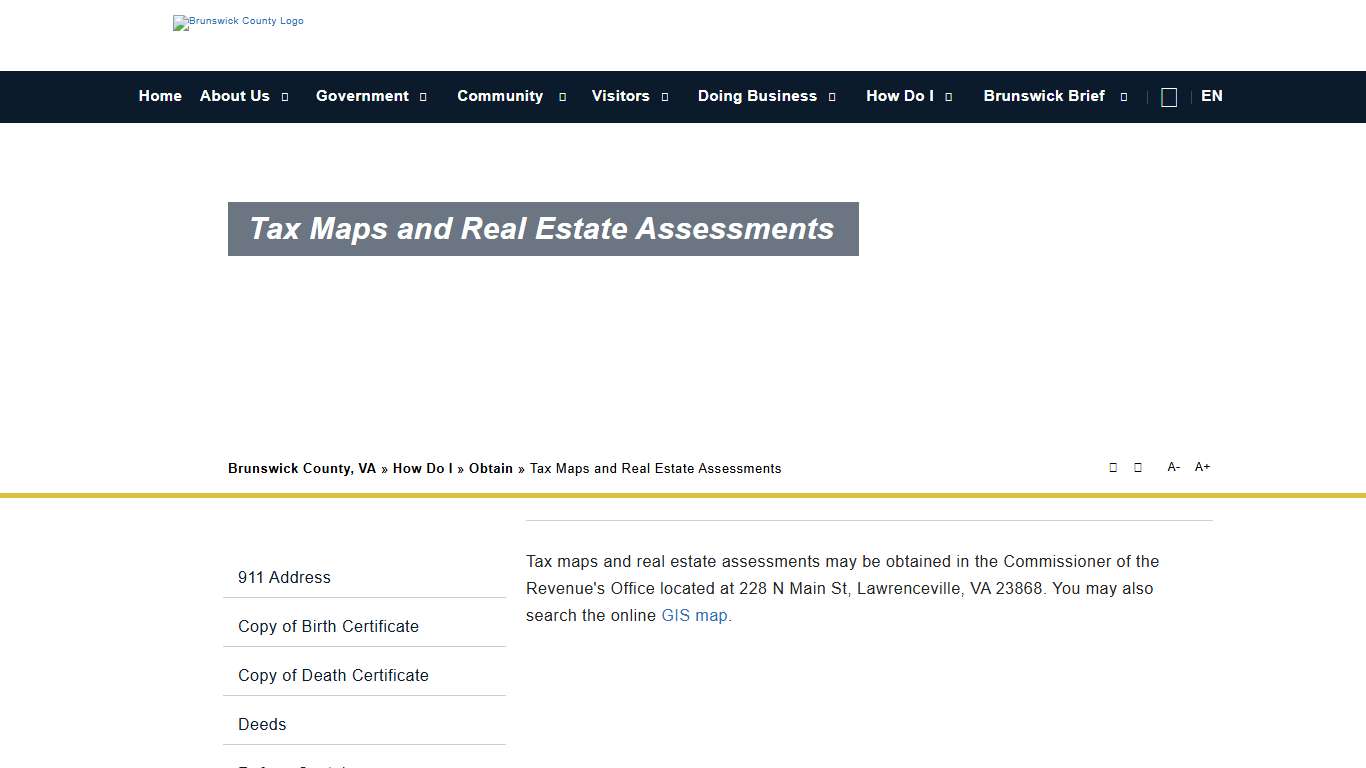 Tax Maps and Real Estate Assessments - Brunswick County, VA